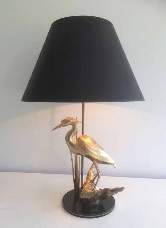 Brass lamp depicting a heron