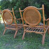 Duo of vintage rattan armchairs