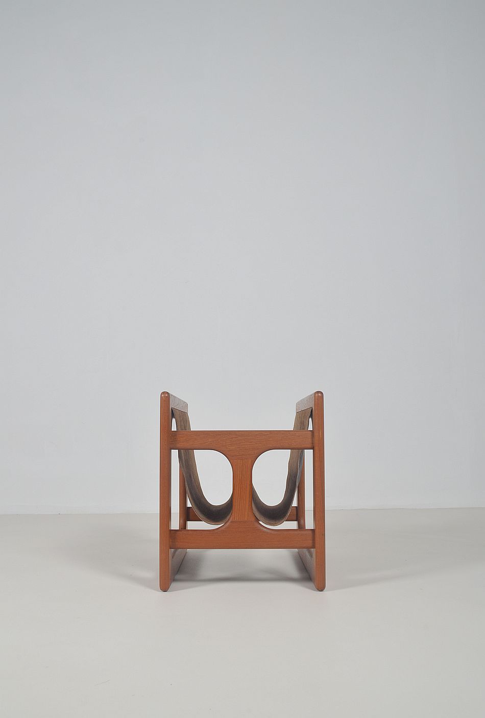 Danish teak & leather magazine holder by Salin Møbler, 1970s