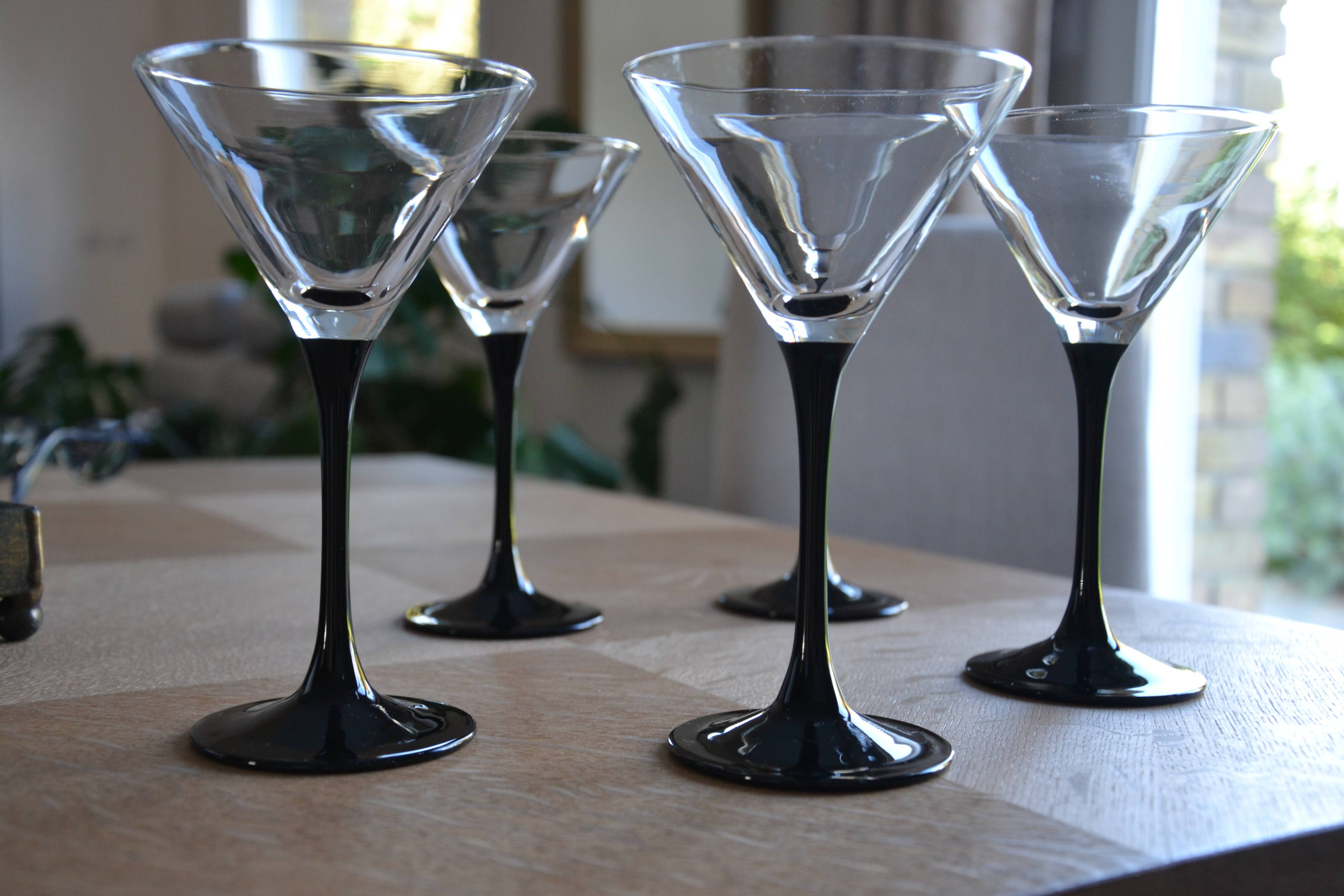 5 Black Stemmed Cocktail Glasses