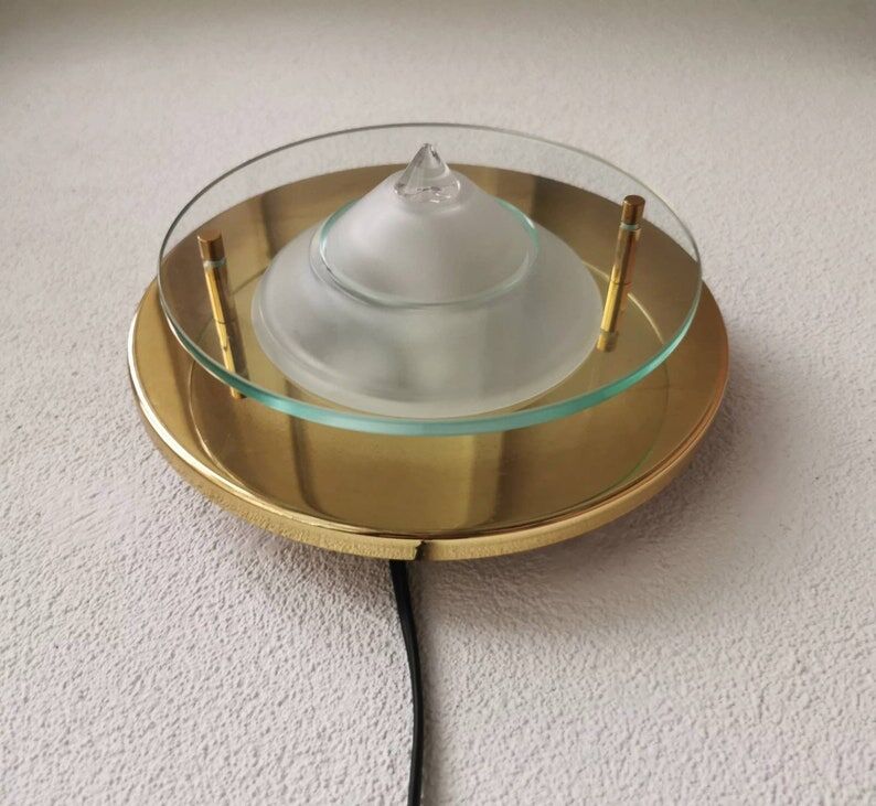 Applique vintage ronde en verre, années 80