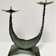 Pair of brutalist design metal candlesticks