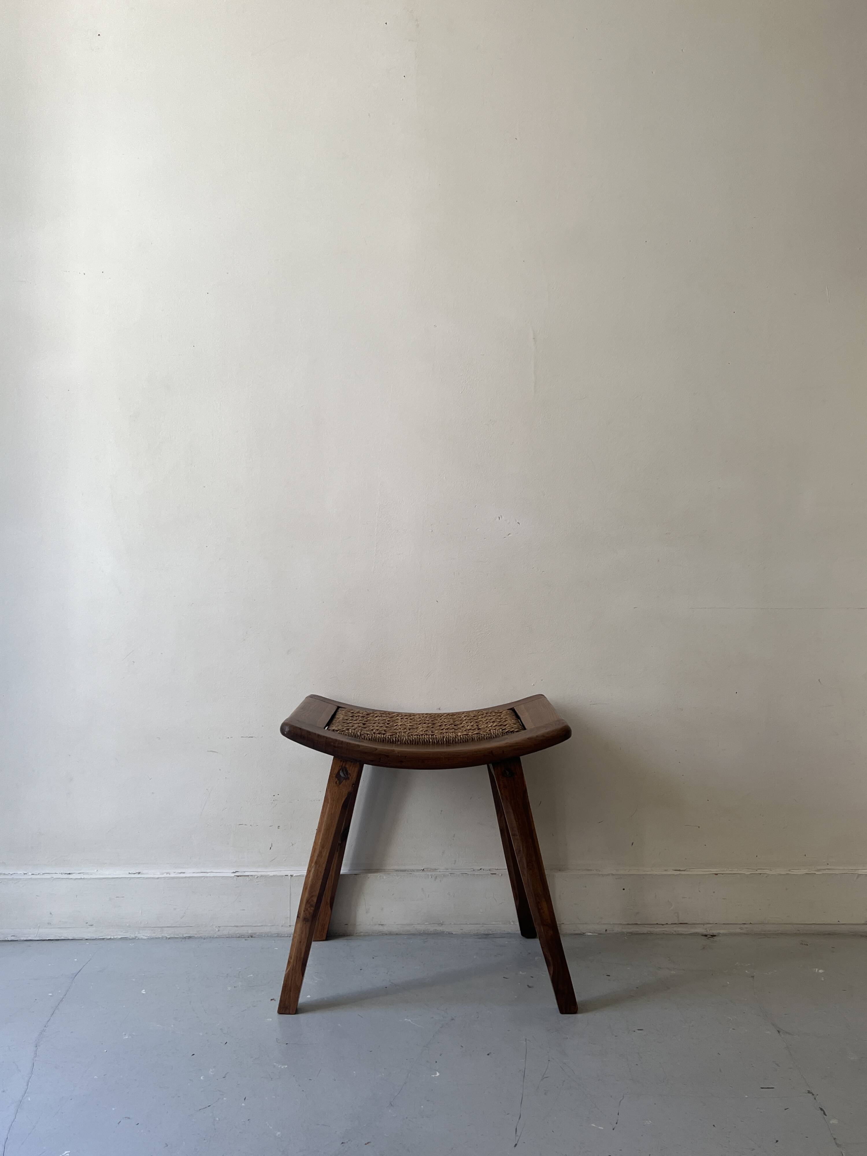 Stool / side table in wood and rope, France 1950