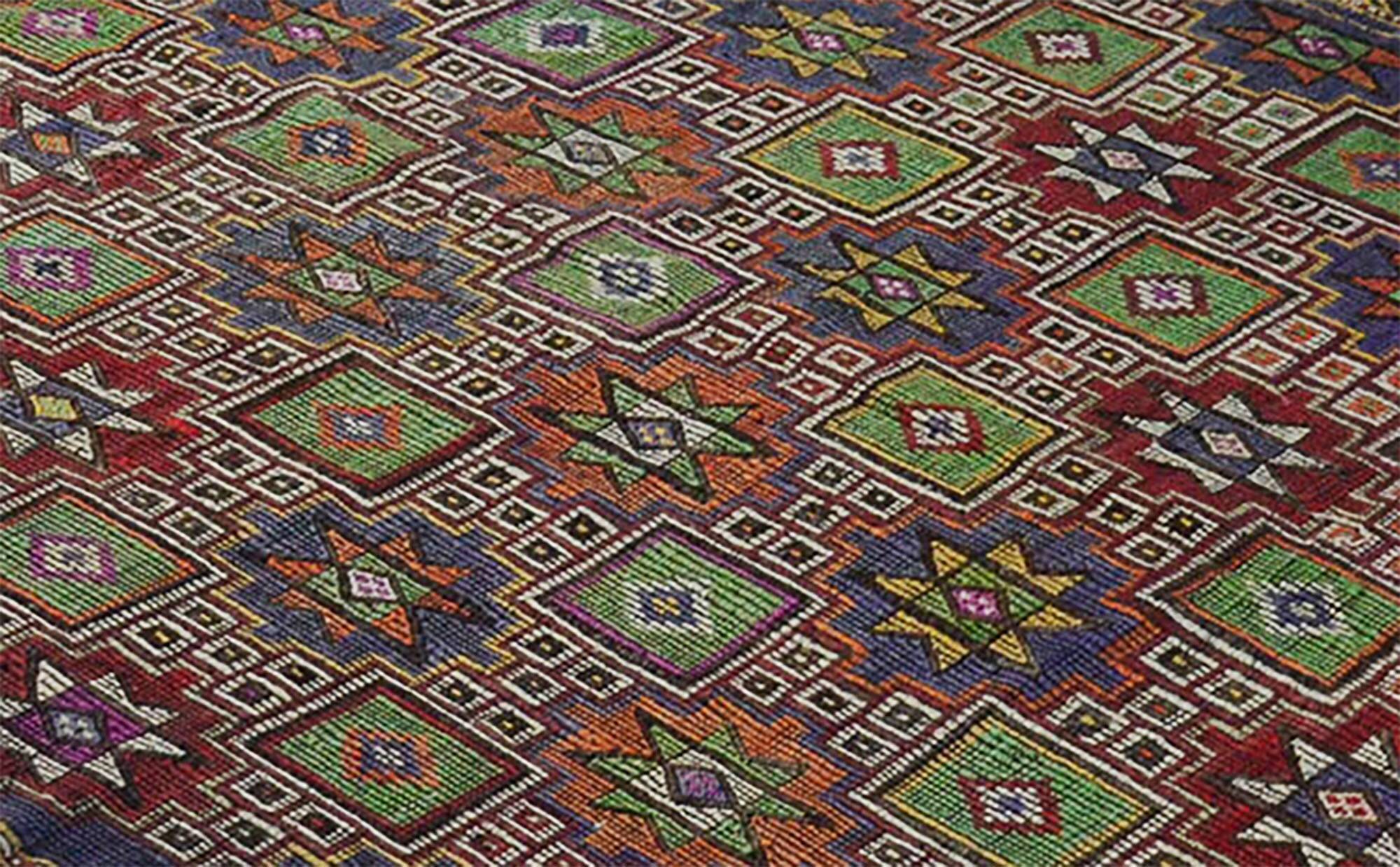 Turkish Kilim Yuruk Vintage 173x284 cm Geometric Green and Blue