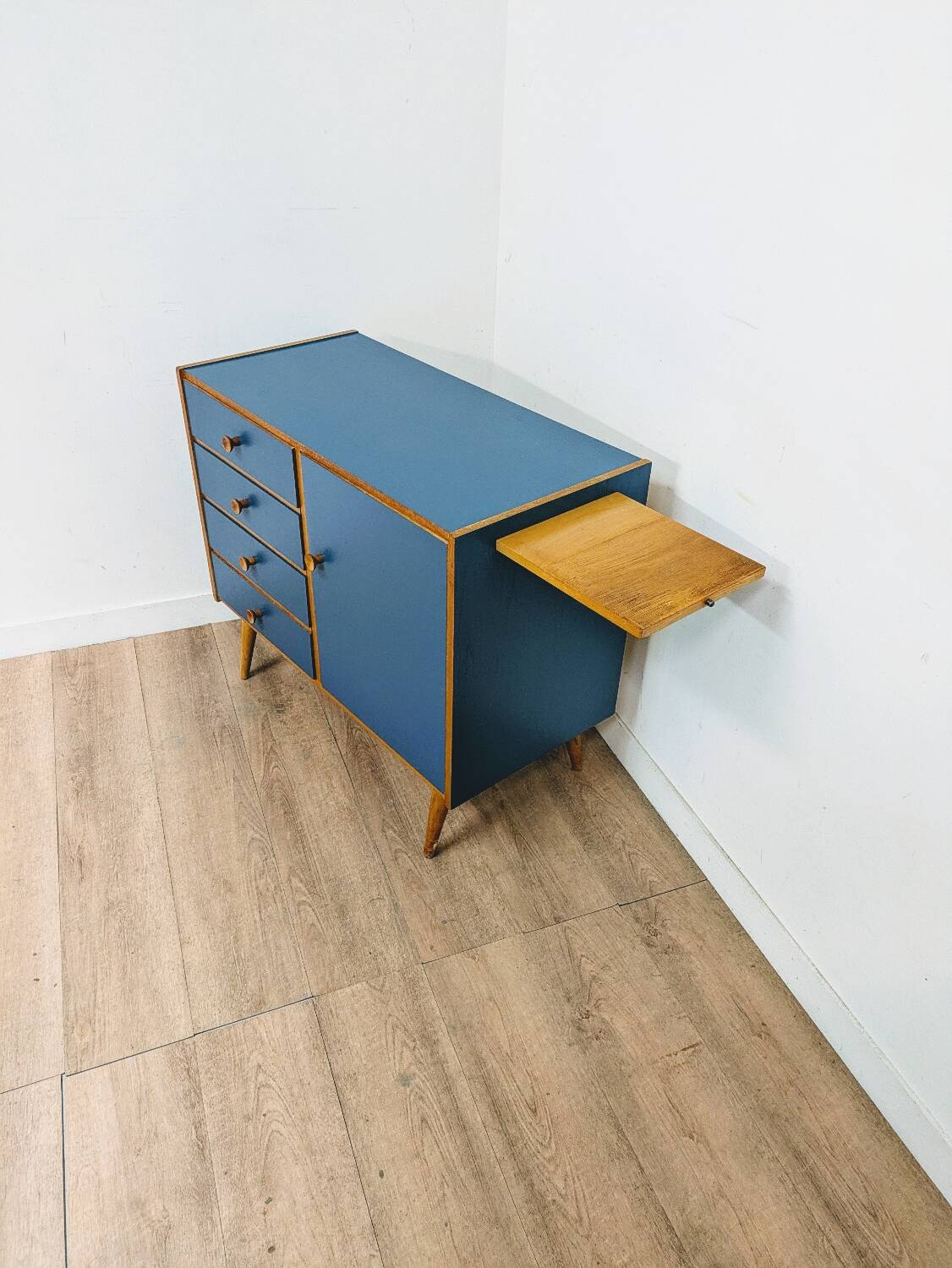 Vintage wooden and blue chest of drawers