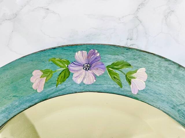 Miroir ancien biseauté oval XIX ème peint