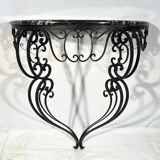 Wrought iron and black marble console, side table