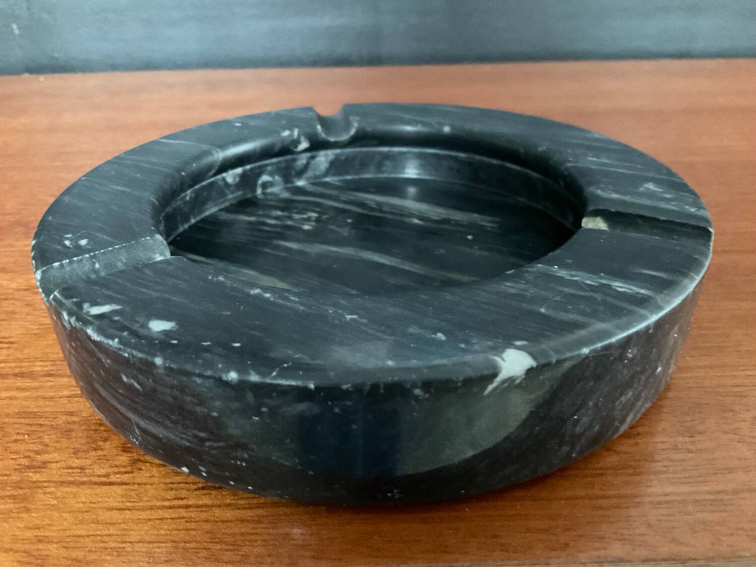 Vintage black marble ashtray and catchall.