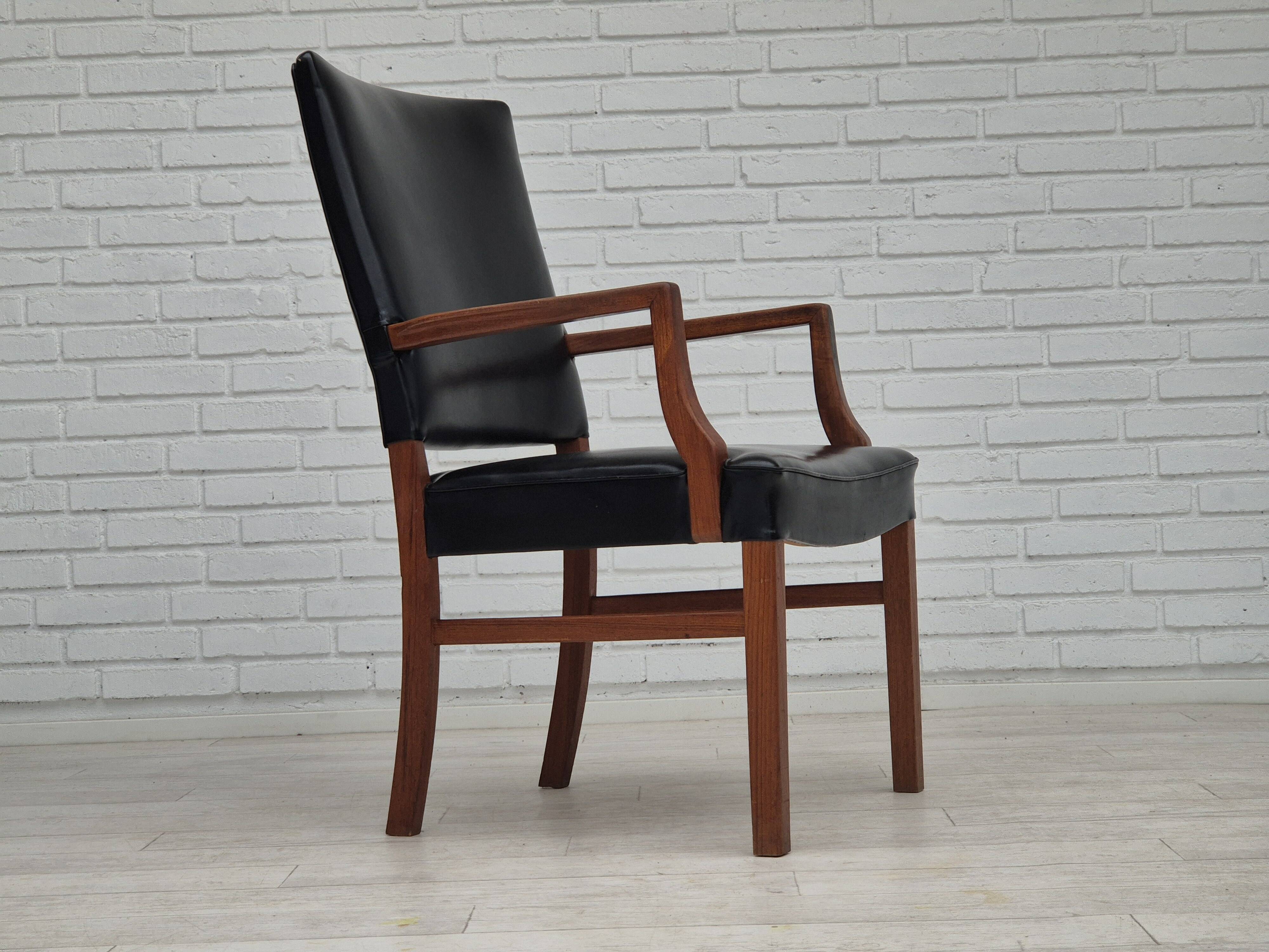 1960s, Danish armchair, original very good condition, teak wood, artificial leather.