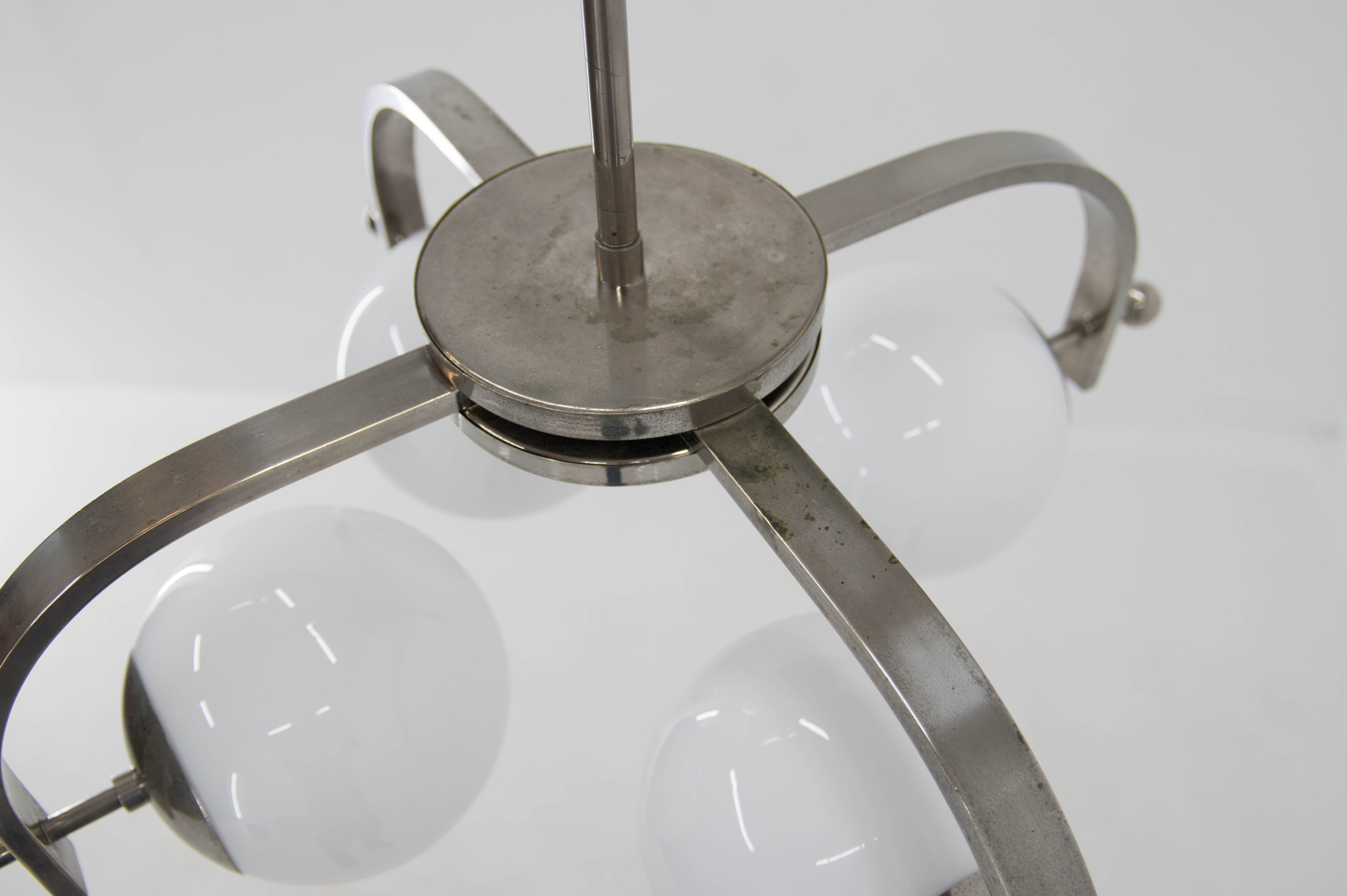 Bauhaus nickel-plated chandelier, 1930s