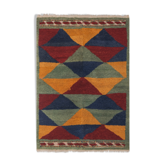 Vintage colorful organic wool mohair tulu rug 3'5'' x 4'9''