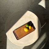 Trio of rounded rectangular trays or cups in monoxyl teak L:35
