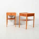 Pair of Scandinavian bedside tables from the 1950s–60s with carved handle