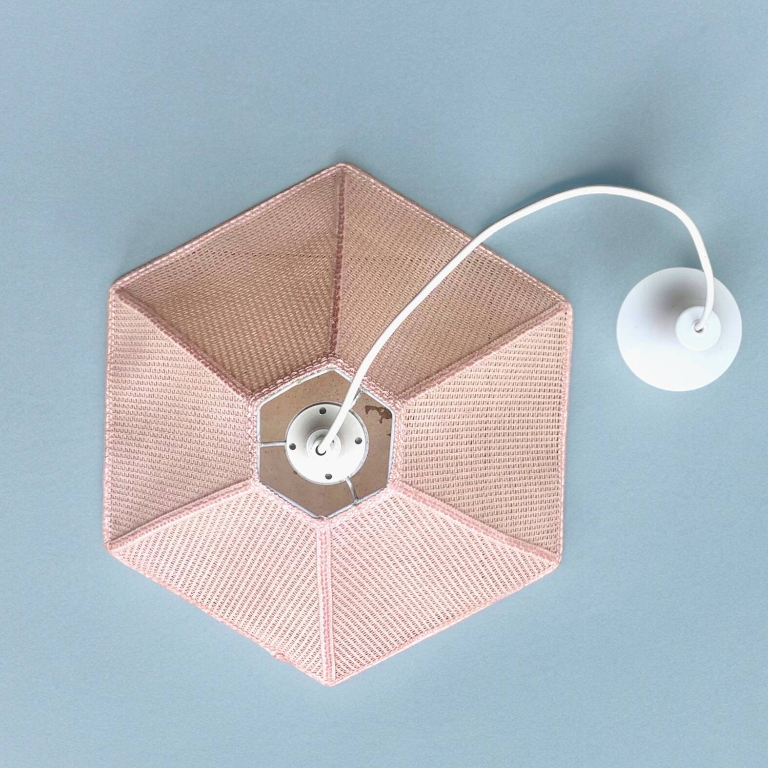 Vintage cane pendant light - pink rope