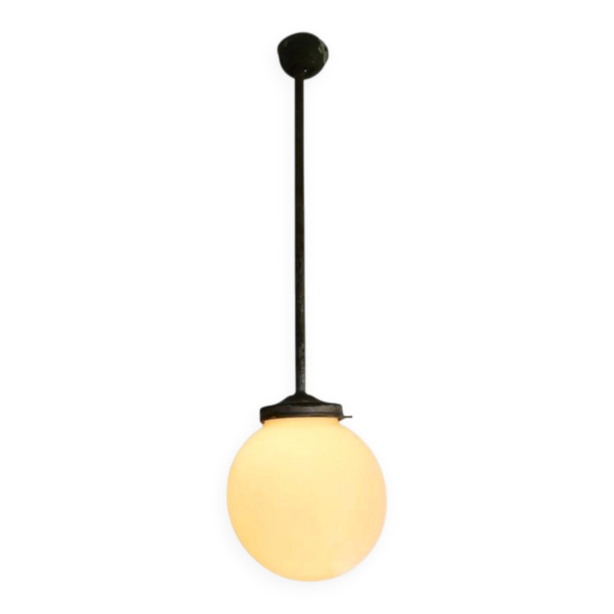 Art Deco 1940s simple opal glass globe pendant lamp
