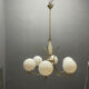 White Opaline Glass & Brass Chandelier, 1960s
