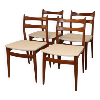 Series of 4 Scandinavian chairs in teak and fabric, 1960