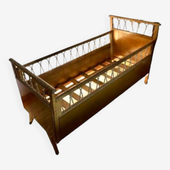 Vintage rattan children's bed with mattress 140 x 69 cm
