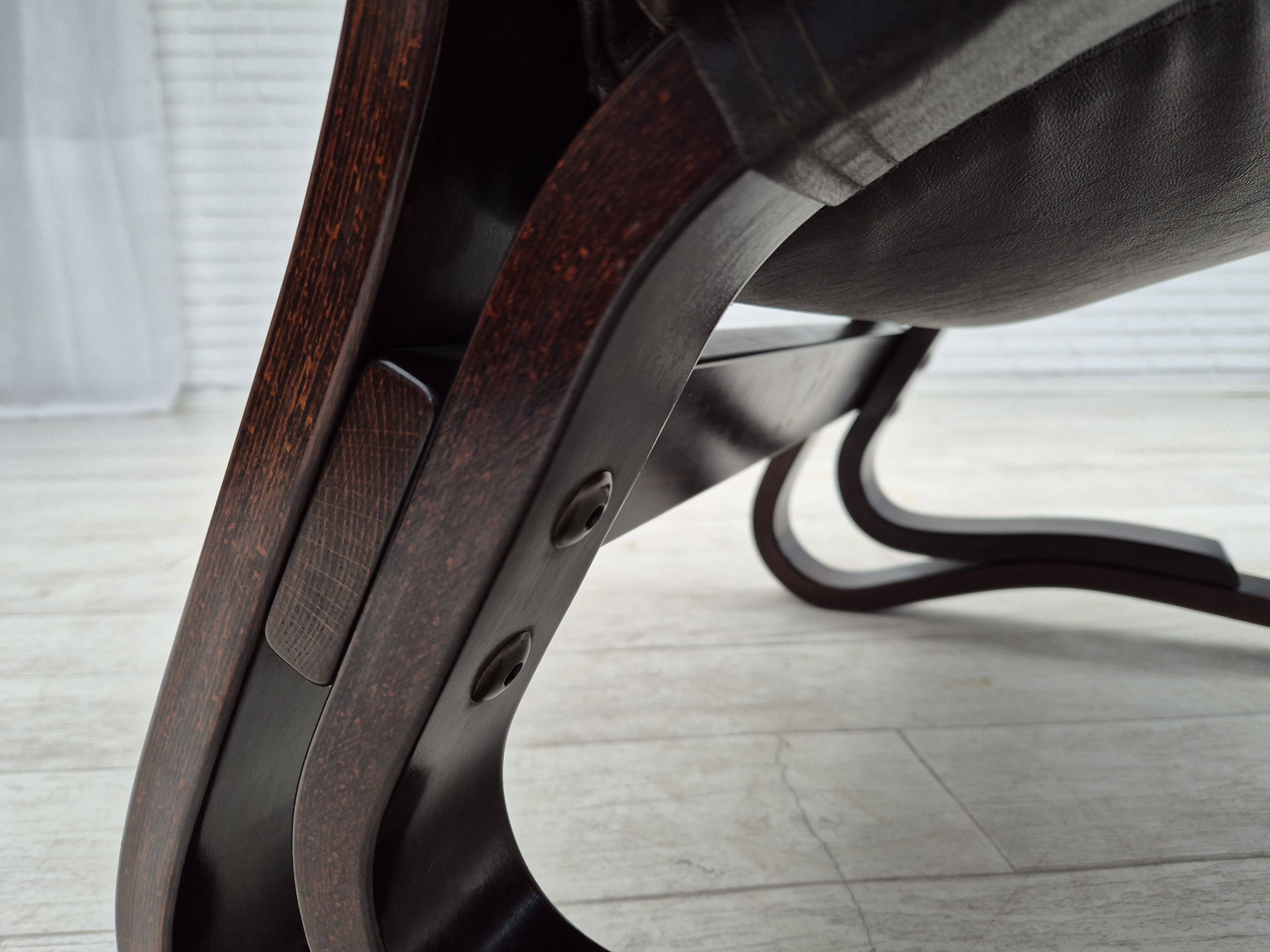 1970s, Scandinavian design, lounge chair, original condition, leather, bent wood.