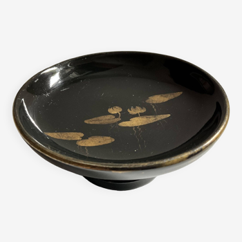 Coupelle céramique sur pied Montières signée noir et or