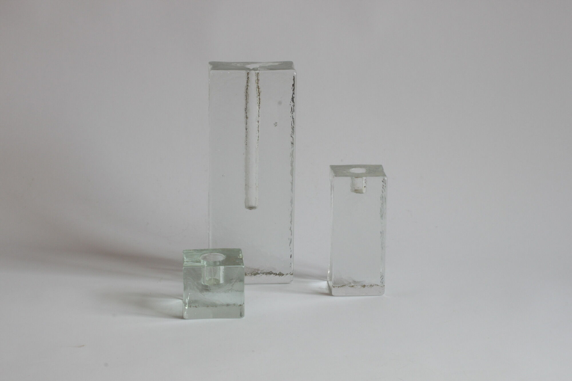 Glass block candlesticks and solifleur vase by Walther glass, Germany 1960s.