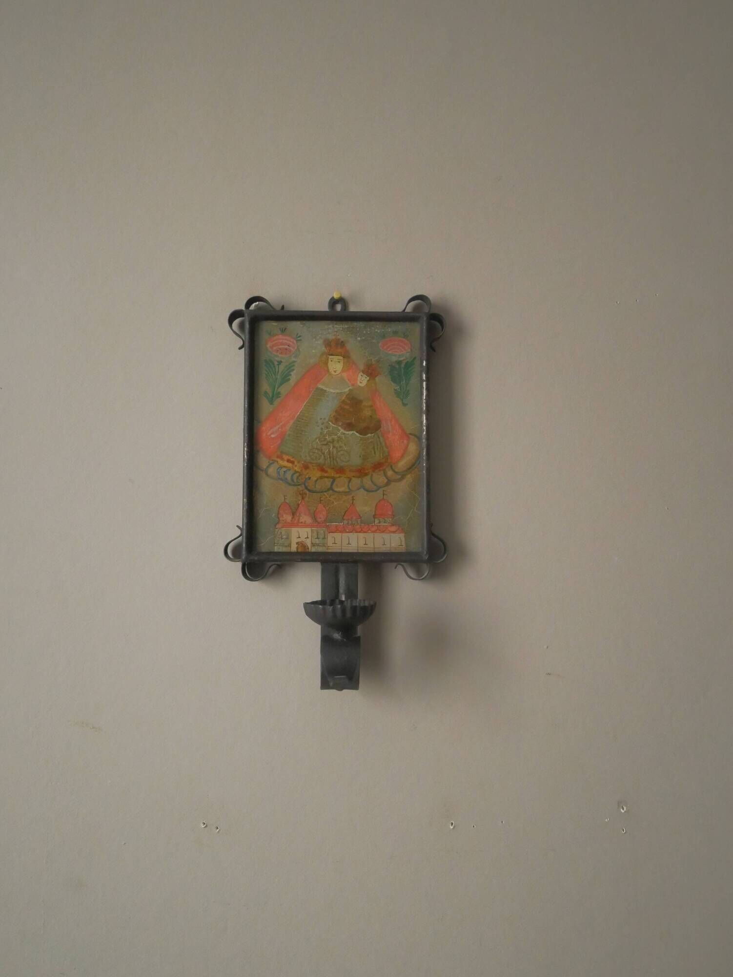 Wall light religious print wrought iron wall candle holder artisanal production countryside