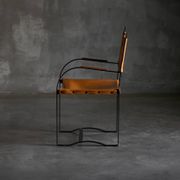 Cognac Leather Armchair, Black Lacquer Steel Frame, Belgium, 1960s