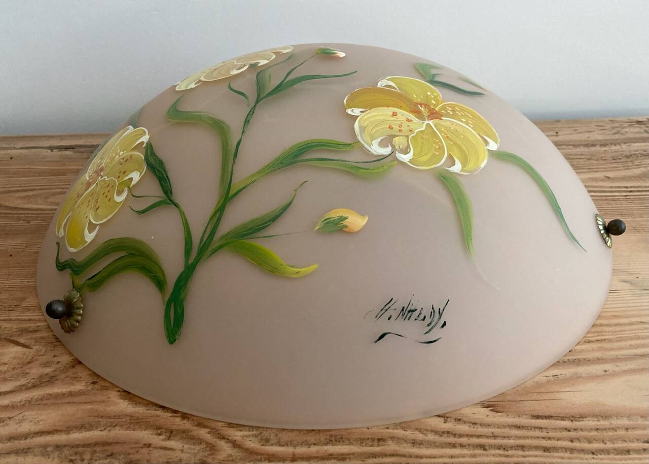 Opaline pendant light hand painted and signed