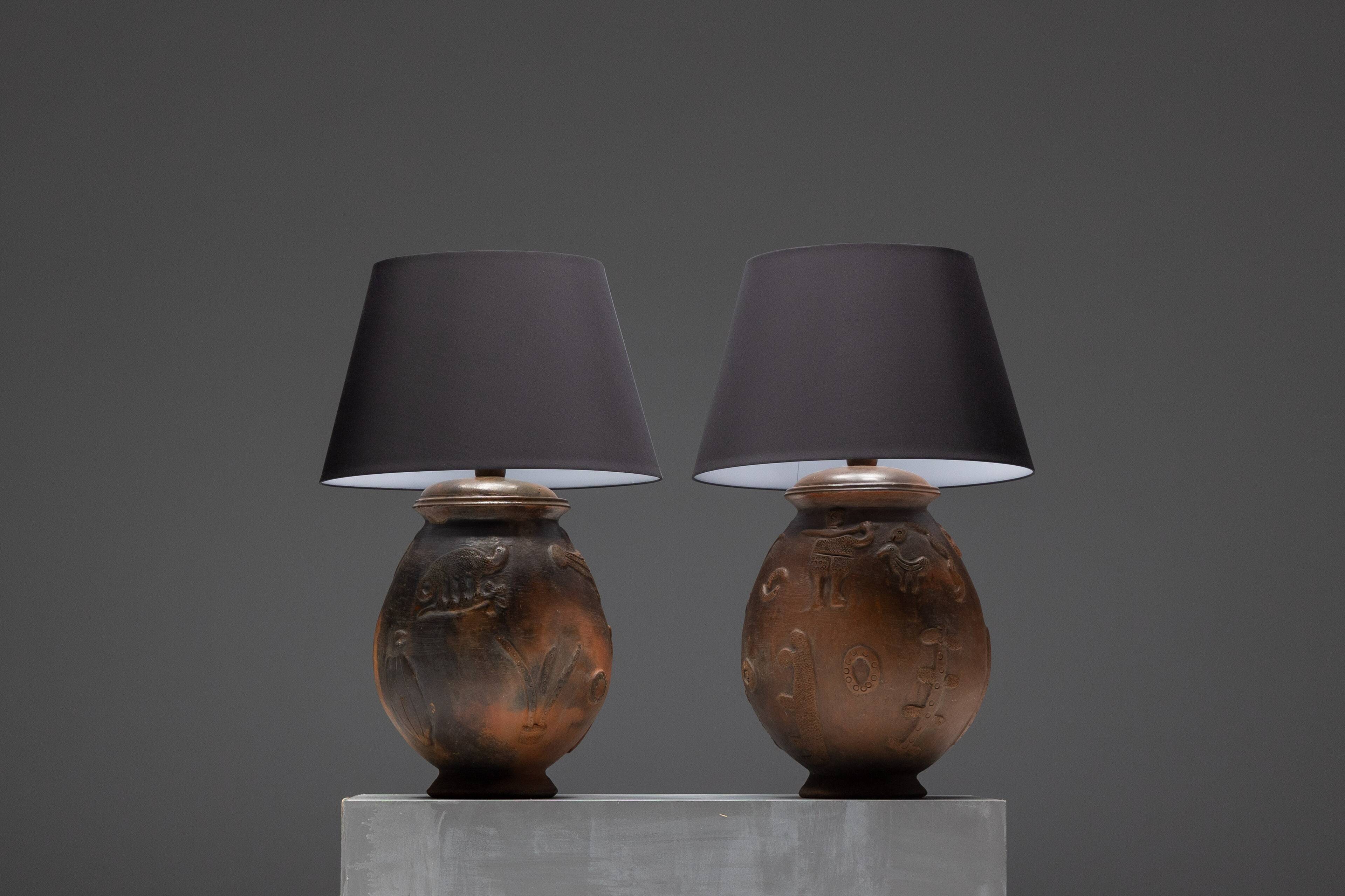 Handcrafted ceramic table lamps, France, 20th century