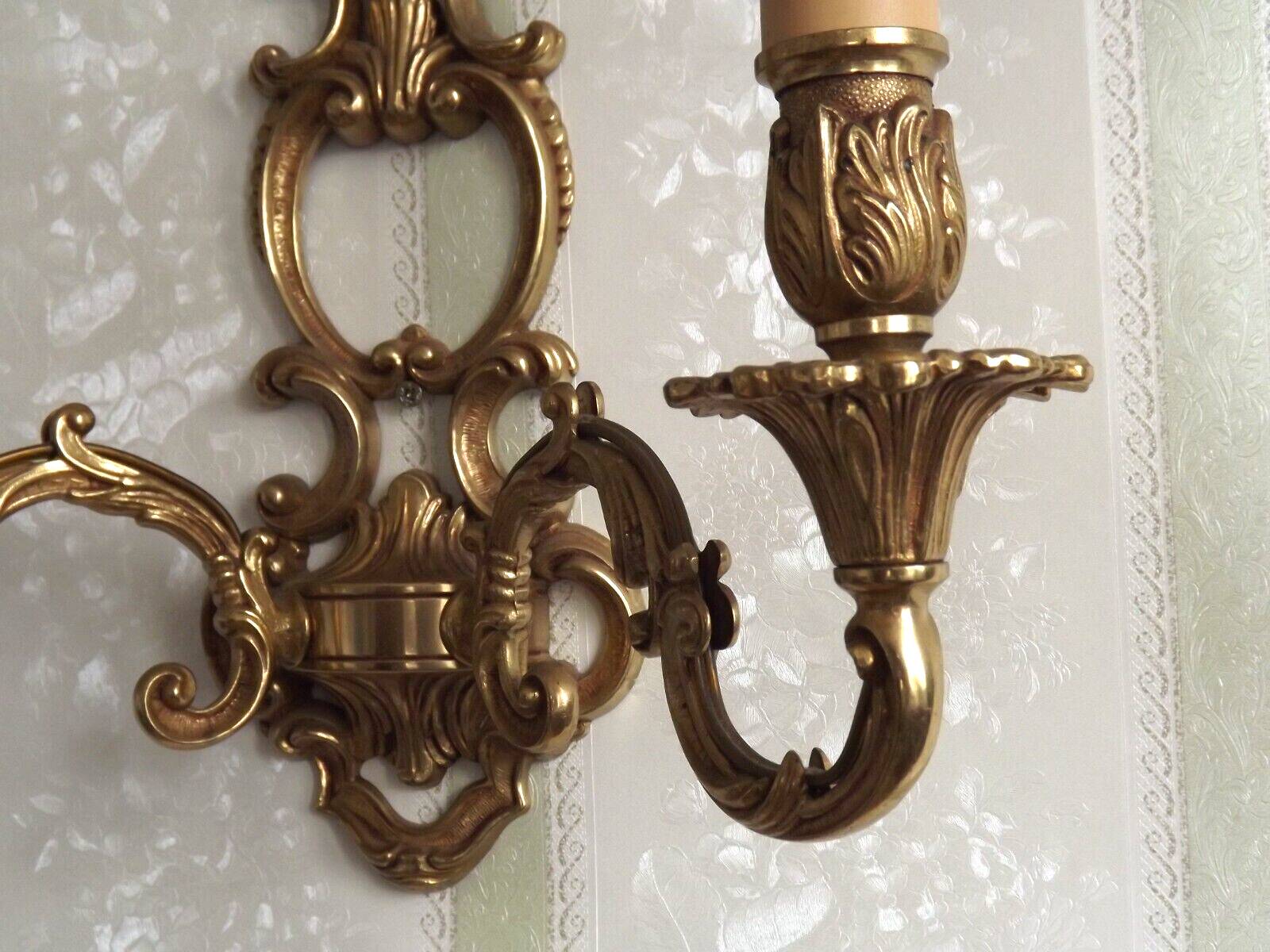 Large Vintage French Bronze Open Back Design Leaf Detail Double Wall Light 4740