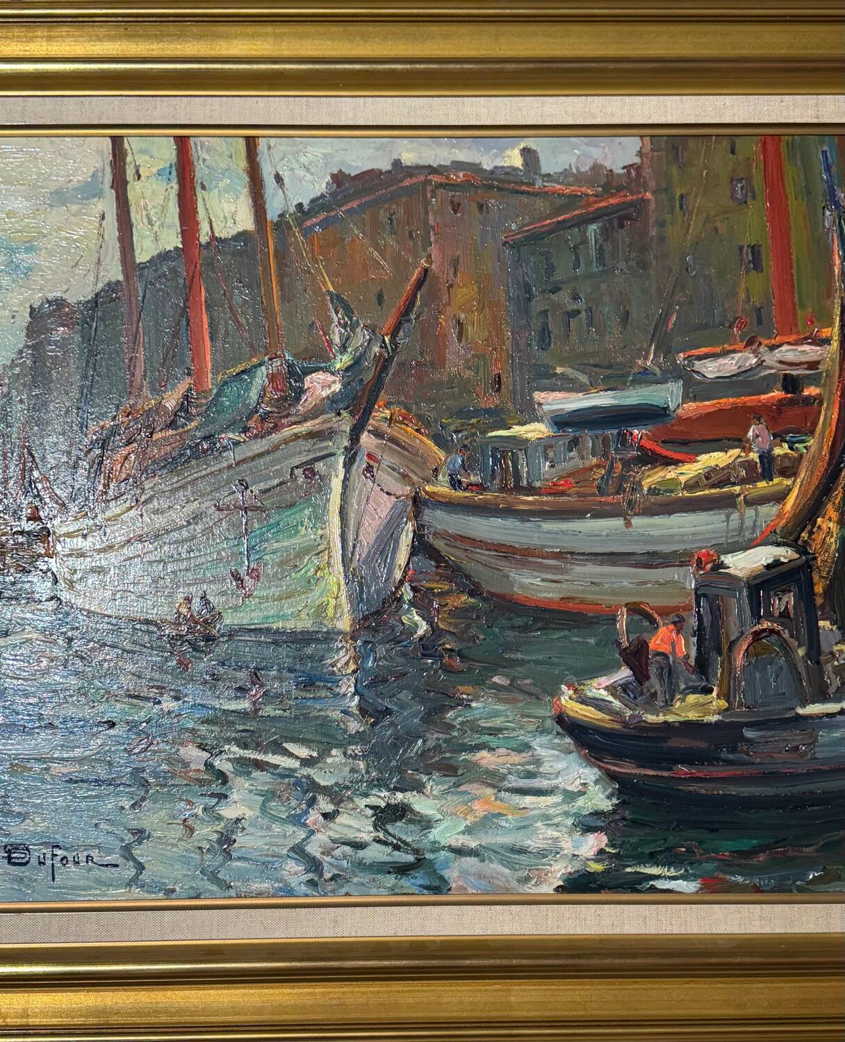 Antique painting, seascape signed Louis Dufour, dated 1943