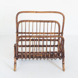 Vintage rattan magazine holder, France 1960