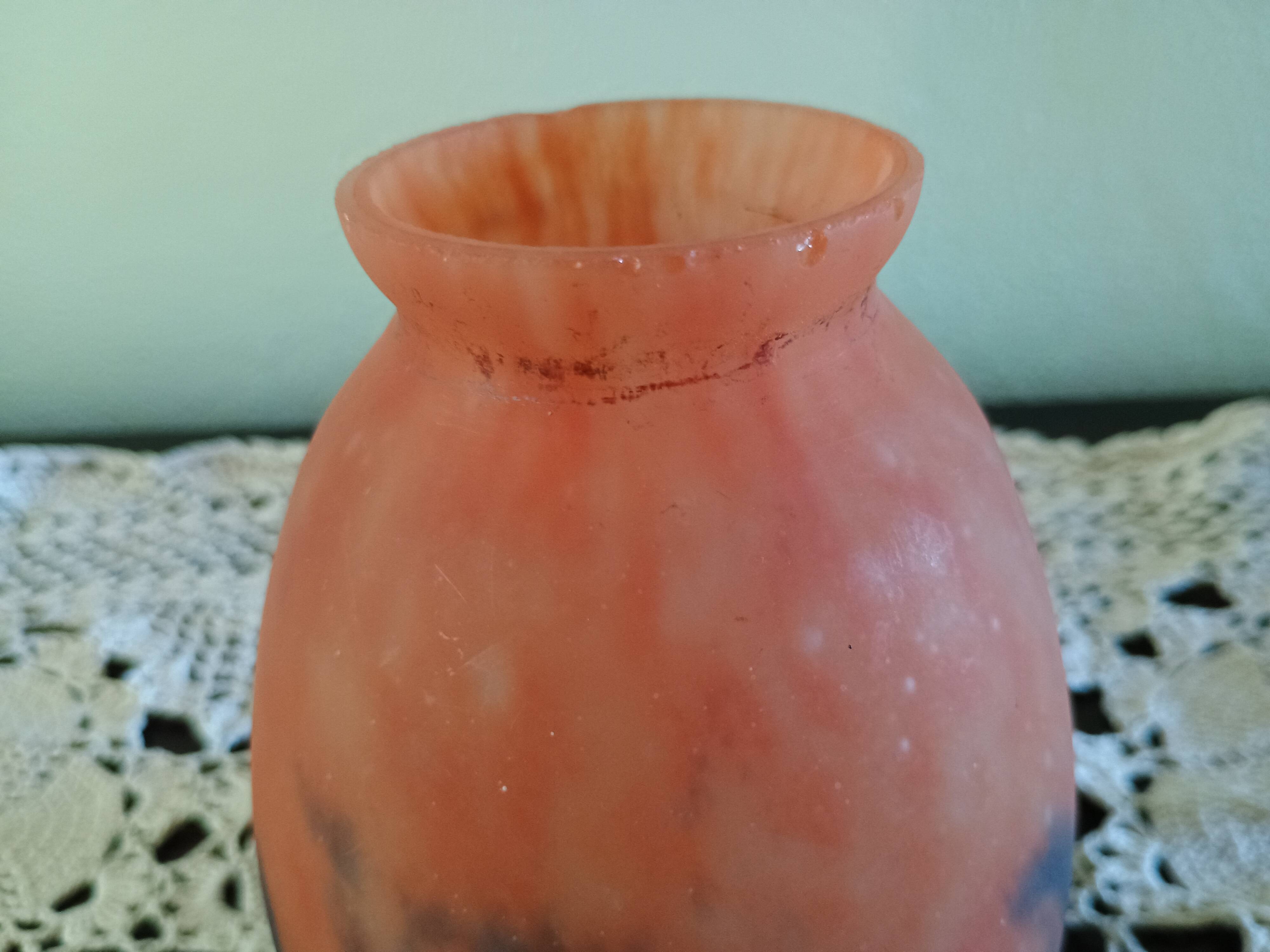 Tulip for chandelier or lamp - Orange blue purple marbled glass - Art Deco