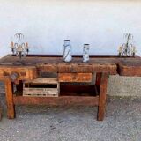 Ancien etabli de menuisier en bois massif fin xixeme
