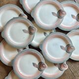 Set of 12 vintage pink and gray fish-shaped plates - Digoin