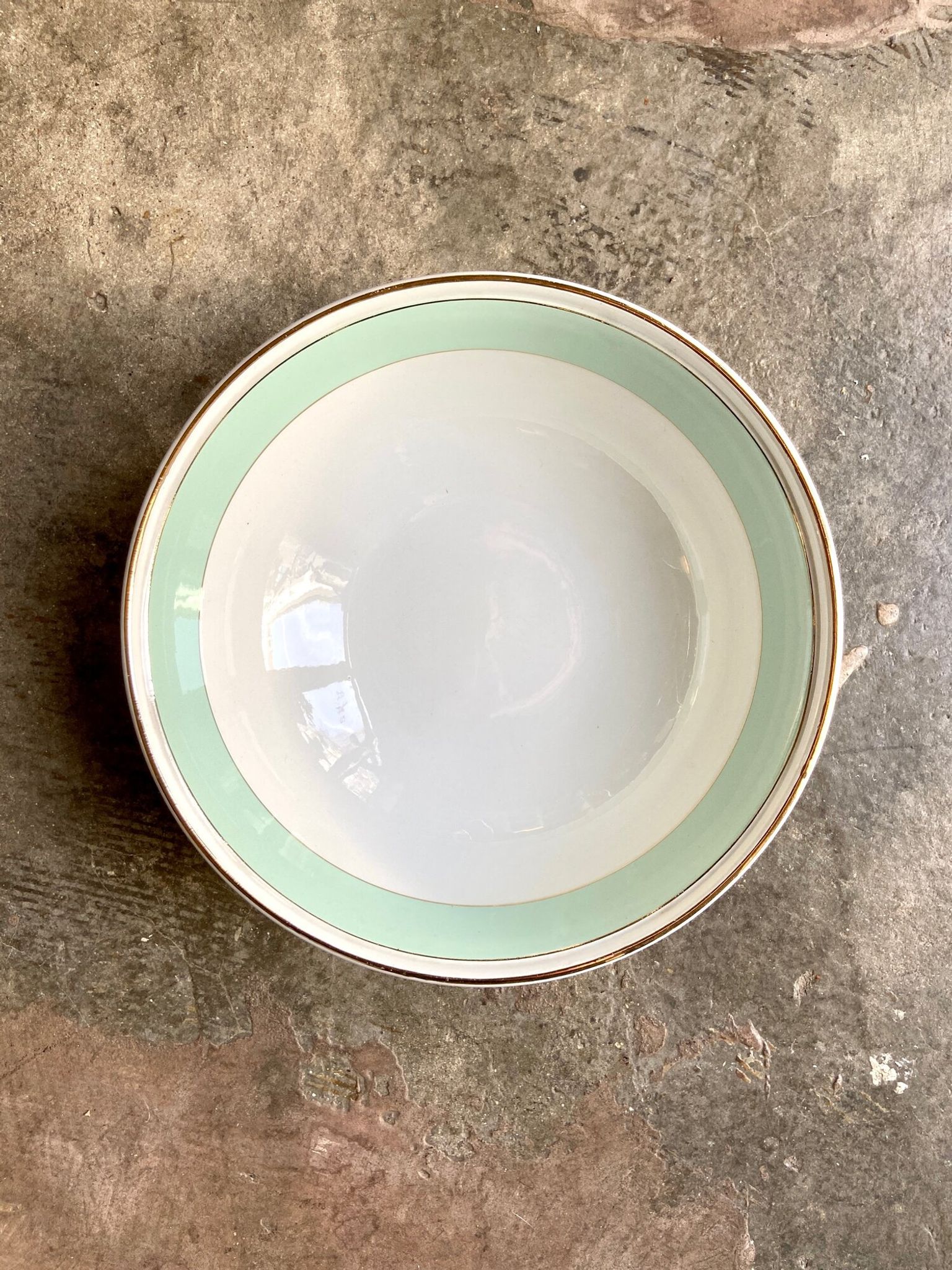 Luneville salad bowl in water-green and gilded opaque porcelain