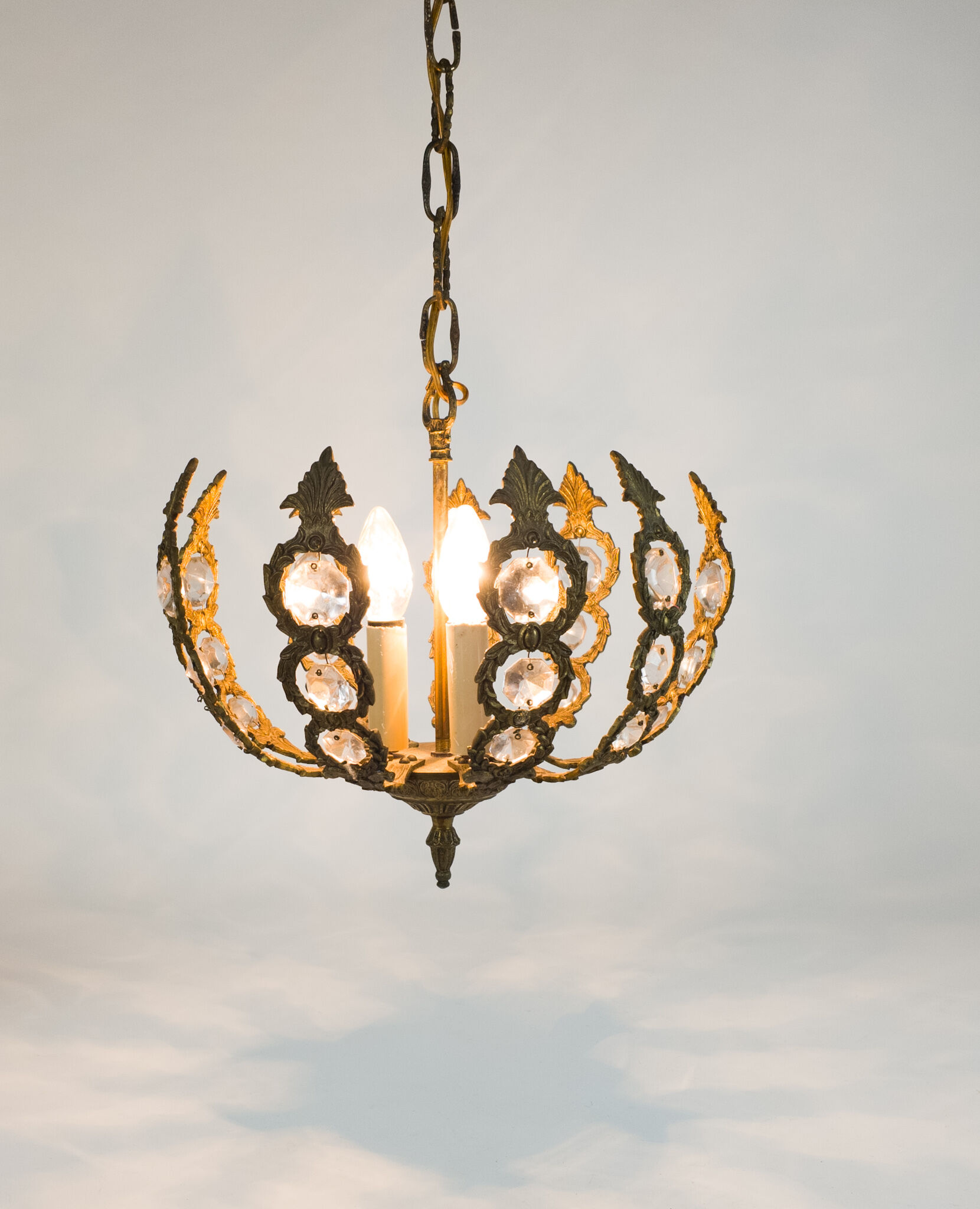 Brass facet cut glass hanging lamp gold plated 3rd quarter 20th