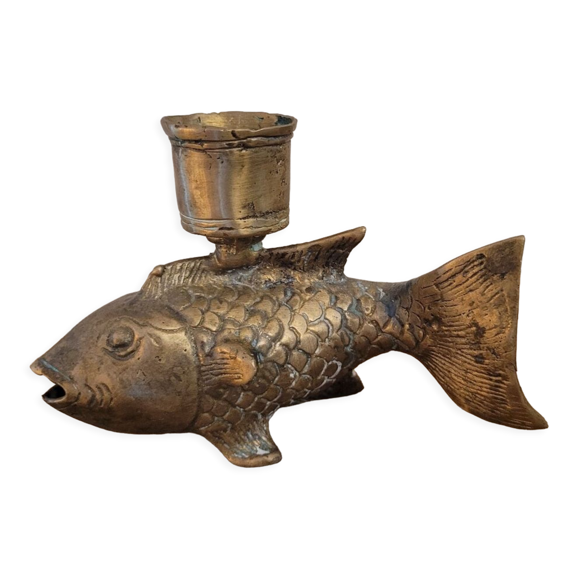Yellow copper fish candle holder