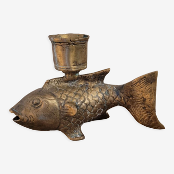 Yellow copper fish candle holder