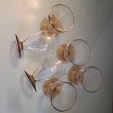 Set of 6 faceted amber stemmed glasses – French glassware from the 60s/70s