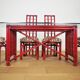Red bamboo table by Arturo Pozzoli, 1980s, set of 7