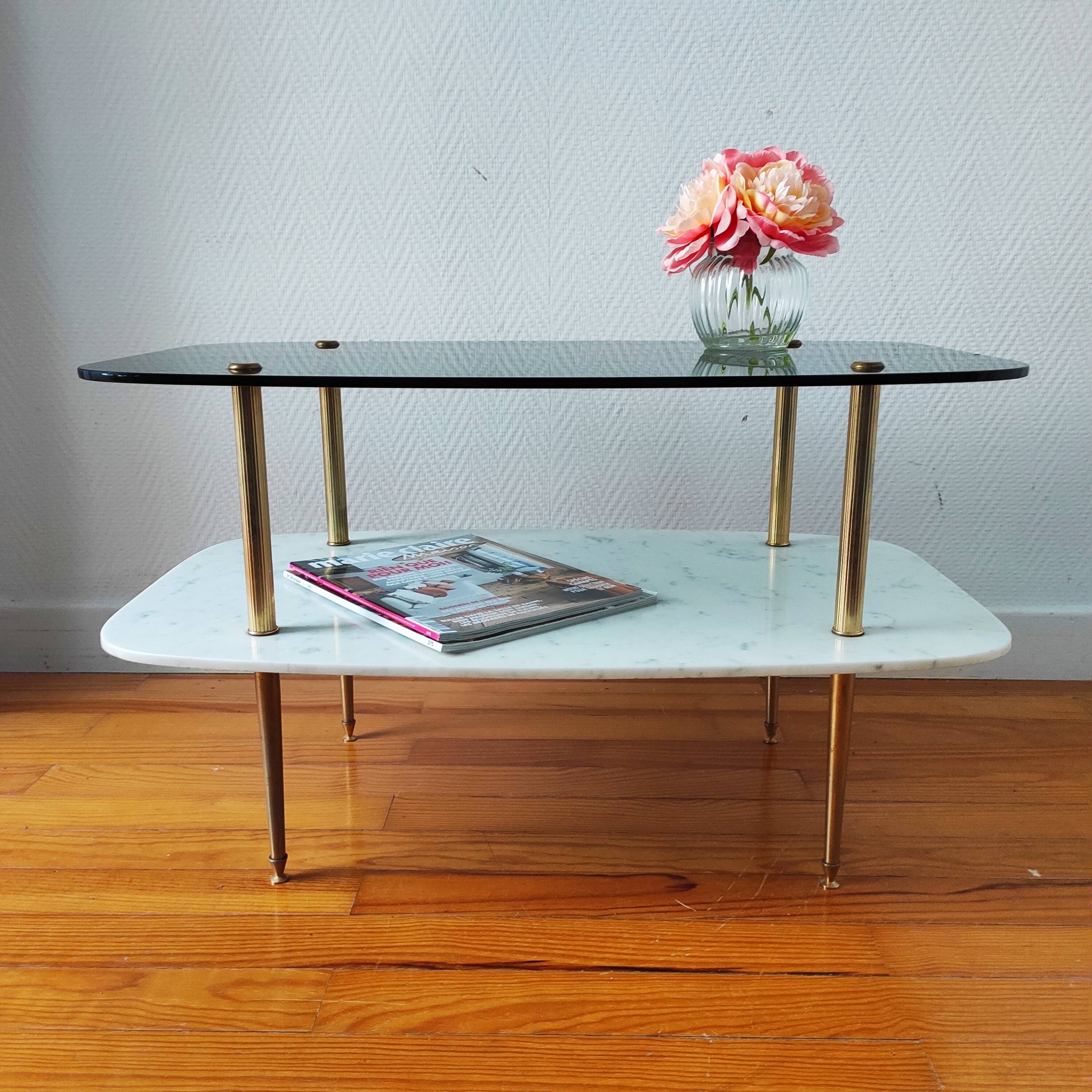 Vintage 1960 glass and marble coffee table