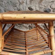 Vintage bamboo and rattan coffee table with magazine rack, French, circa 1960–1970.