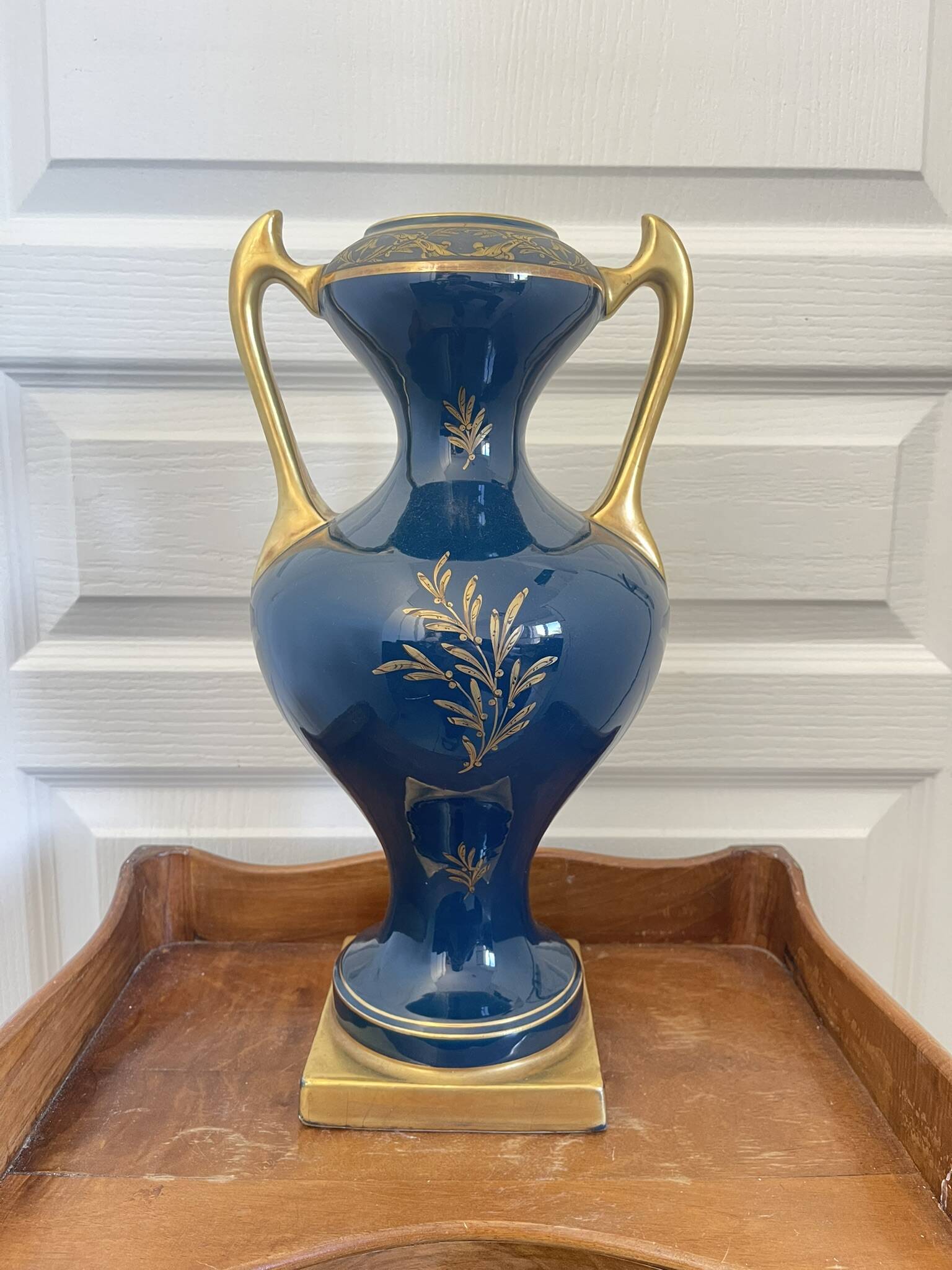 Antique large empire vase blue & gold jaguet pinon 40cm 2.6kg