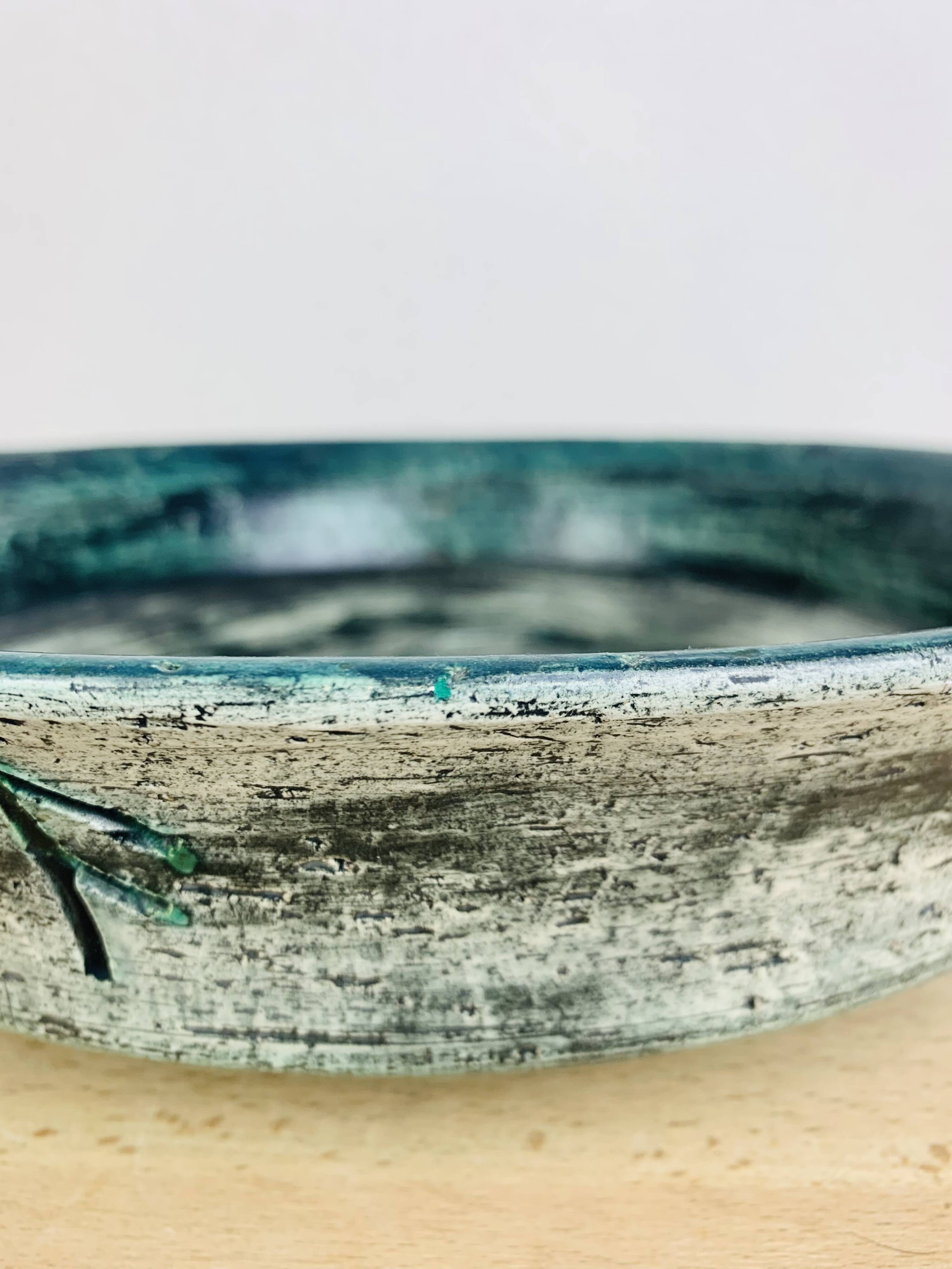 Round blue ceramic dish signed Arol Norway