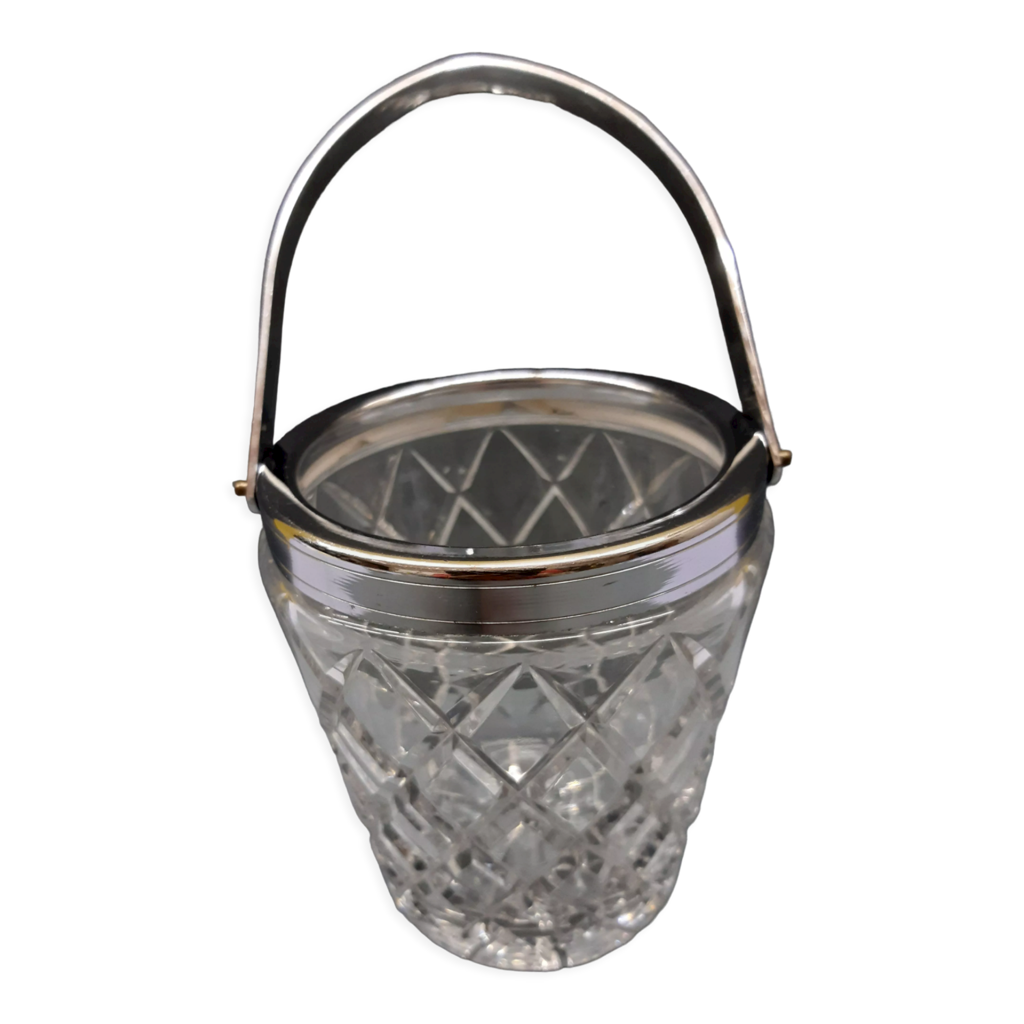 Vintage ice bucket in bevel glass and metal