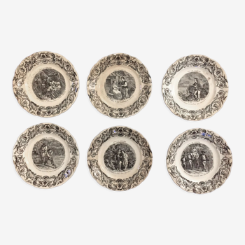 Set of 6 talking plates Sarreguemines "Paul and Virginie"