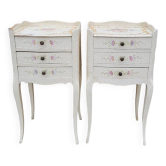 Pair of romantic Louis XV style bedside tables in old lacquered wood