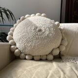 Handmade cushion Monte Pom Pom Pampa large natural wool Ecru