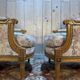 Pair of armchairs / bergères and footstool in Louis XVI style
